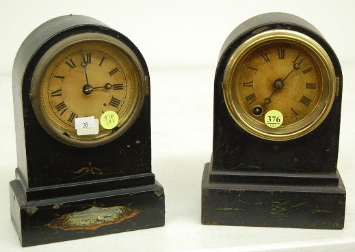 2 Small Antique Terry Iron Case Shelf Clocks