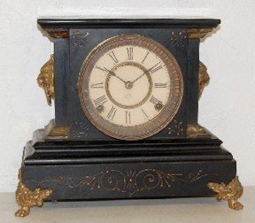 Ansonia Iron Case Mantle Clock w/ Lion Heads