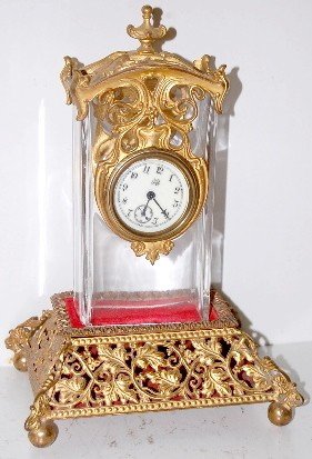 Jennings Bros. Crystal & Metal Jewelry Box Clock
