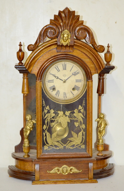 Antique Ansonia Walnut Mirrorside Parlor Clock
