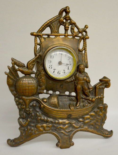 Antique Western Clock Co. Columbus Metal Novelty Clock