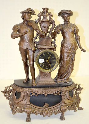 French Double Statue Black Dial Clock