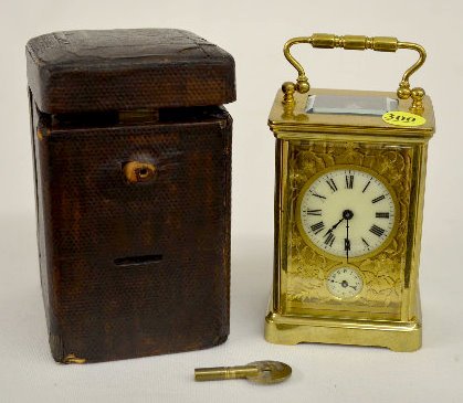 Fancy Traveling Carriage Clock with Case and Keys