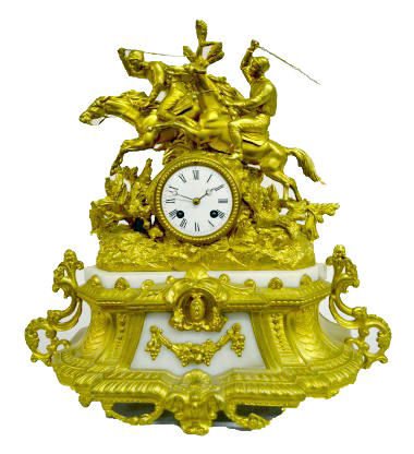 Antique French Clock w/Steeple Chase Scene