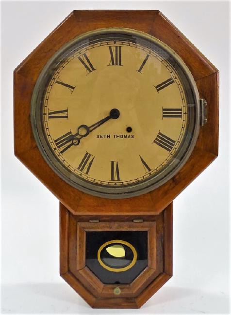 Late 19th century octagonal short drop regulator wall clock, by Seth Thomas Clock Co