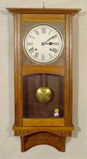 Ingraham Oak Hanging Clock w/7″ Metal Dial