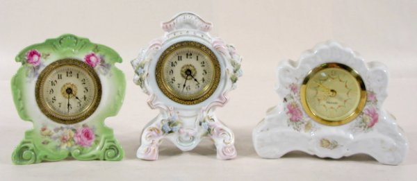 3 Small China Cased Clocks