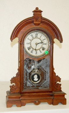 Antique Walnut Kitchen Clock w/ Lady Pendulum