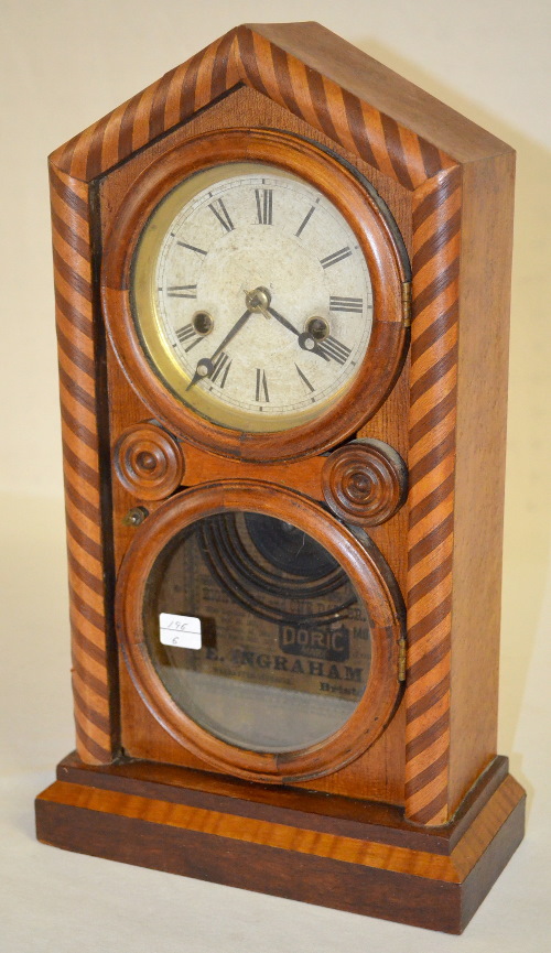 Antique Ingraham Sharp Gothic Clock with Mosaic Front Doric