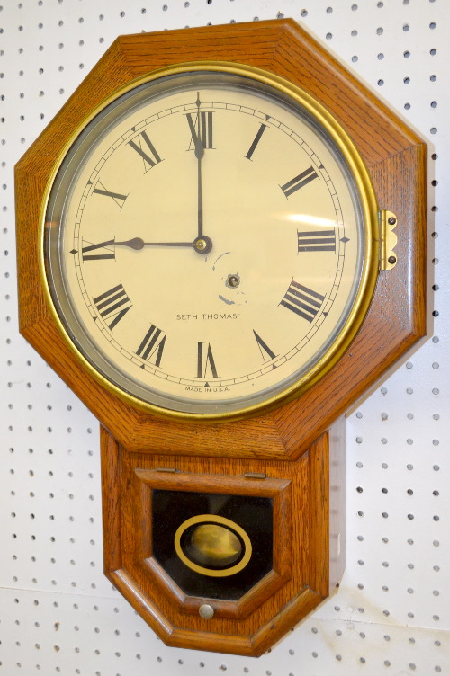 Antique Seth Thomas Oak Drop Octagon Wall Clock