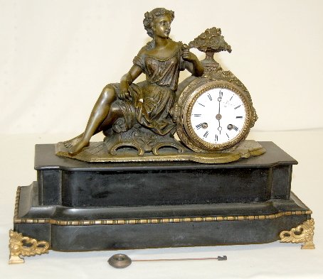 French Slate Lady Statue Clock