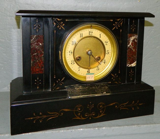 Engraved French marble 8 day clock.