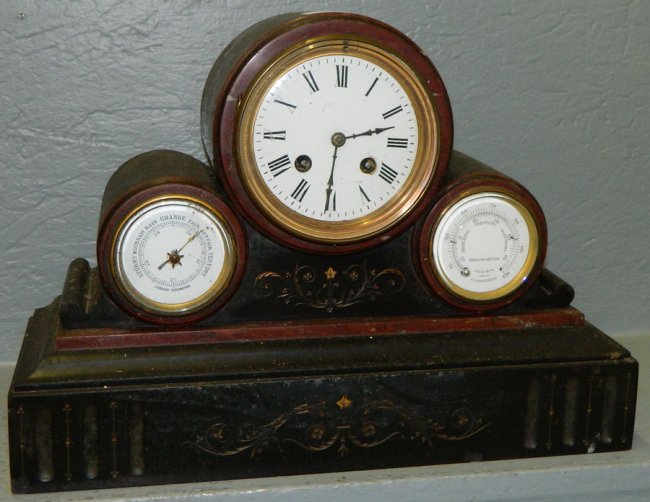 Marble clock with thermometer & barometer.