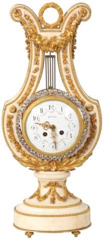 French Alabaster Lyre Mantle Clock
