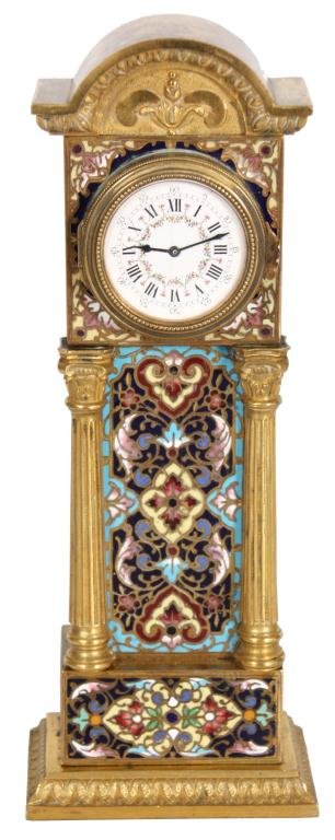 French Chempleve & Brass Miniature Clock