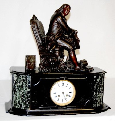 French Slate and Marble Statue Clock