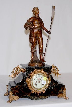 French Marti Marble Fisherman Statue Clock