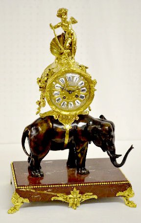 French Elephant Clock with Cupid, Circa 1850