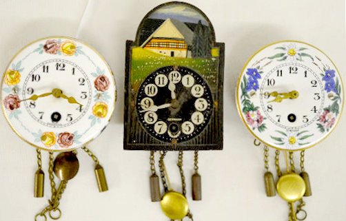 3 Germany Miniature Hanging Clocks