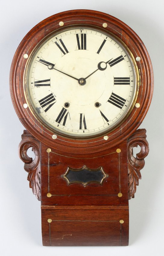 English Carved & Inlaid Walnut Gallery Clock