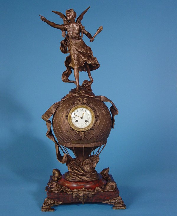 Moreau/S. Marti Balloon Flight Figural Victorian Table Clock