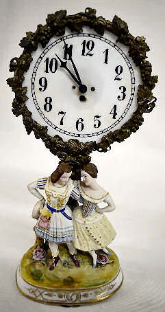 French Porcelain Figural Candle Lit Dial Clock