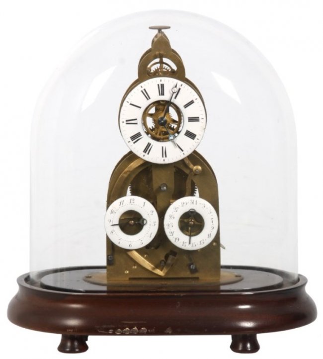 Brass Skeleton Clock Under Dome
