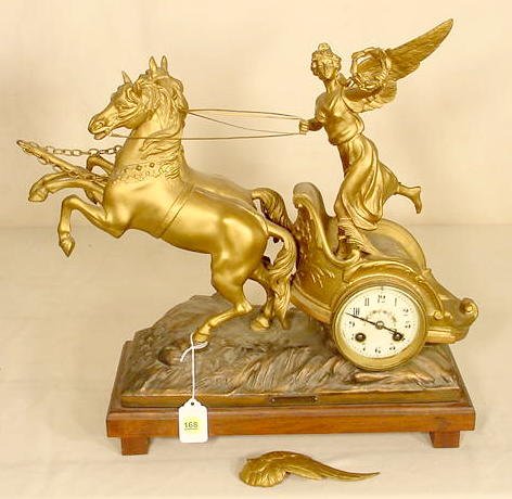 French Moreau Angel & Chariot Statue Clock