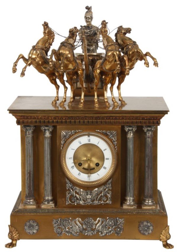 Large French Bronze Chariot Clock