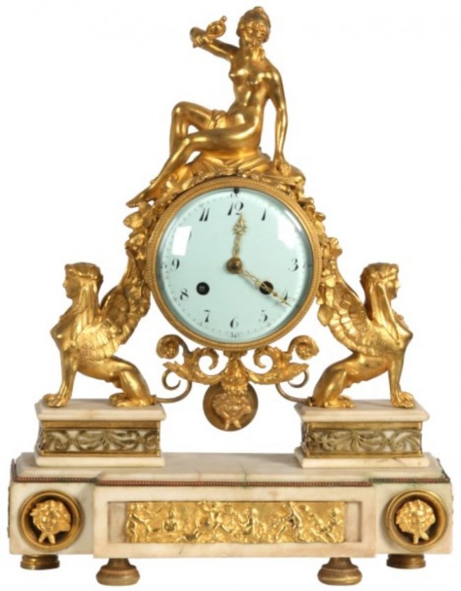 Figural Marble & Bronze French Mantle Clock