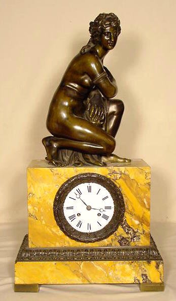 French Bronze & Marble Lady & Turtle Clock