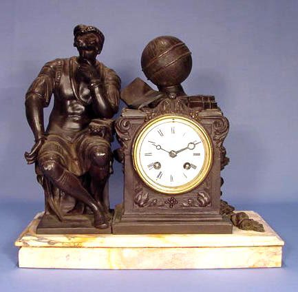 Japy Freres & Co. Spelter Clock on Marble Base