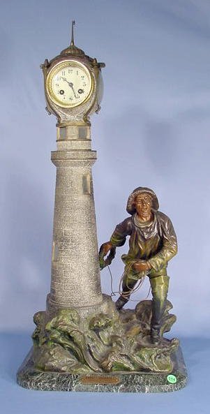 French Spelter Figural Light House S. Marti Clock