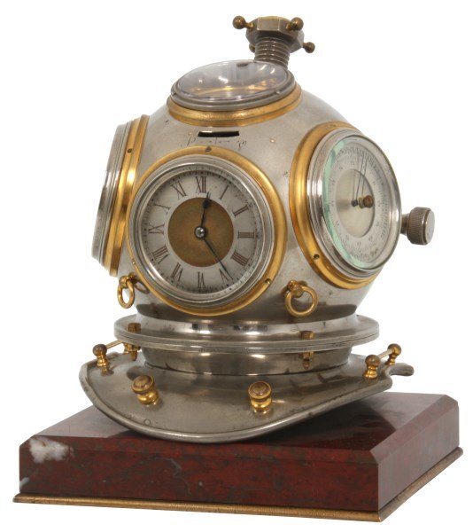 French Industrial DiverÂs Helmet Desk Clock
