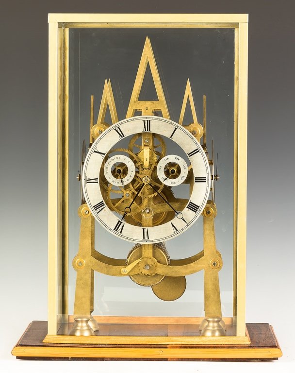 Five Dial Brass Gothic Style Skeleton Clock