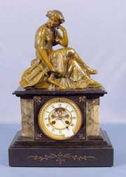 French Slate & Marble Clock w/Lady Musician