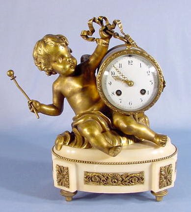 S Marti French Bronze & Marble Figural Clock