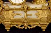 French Spelter & Alabaster Clock w/Lady & Bird