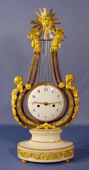 Early French Lyre Clock w/Silk String Suspension