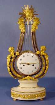 Early French Lyre Clock w/Silk String Suspension