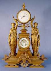 L Marti French Double Statue Clock w/Barometer
