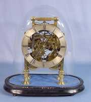 2 Train Brass Skeleton Clock w/Glass Dome