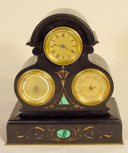 French Slate Clock w/Thermometer & Barometer