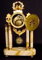 Fr. Marble, Spelter Clock w/6 Pillars & Lovebirds