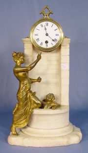 French Bronze & White Marble Shelf Clock