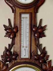 Oak Carved Clock w/Barometer & Thermometer