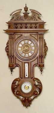 French Walnut T & S Barometer & Thermometer Clock