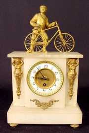 Frnch Alabaster Time Only Clock w/Bicycle & Rider