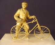 Frnch Alabaster Time Only Clock w/Bicycle & Rider