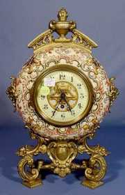 English Majolica & Metal Parlor Clock